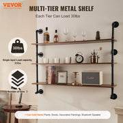Load image into Gallery viewer, SucceBuy Industrial Pipe Shelf Wall-Mount Floating Rustic Wood Shelves Bracket Storage Rack Sundries Holder for Kitchen Bedroom - AMOCART
