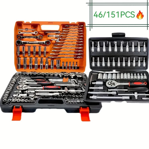 150/46pcs Socket Tool Set, Automotive & Motorcycle Repair Tool Kit - Durable Chrome Vanadium Steel, Includes Ratchet Wrenches