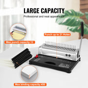 Load image into Gallery viewer, SucceBuy Binding Machine Comb Binding Machine 21Holes Binding 450 Sheets Book Binder Machine with 100 PCS 3/8'' Comb Binding Spines
