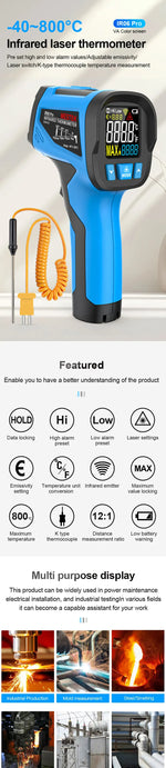 -50 to 800 Degree Mestek Digital Infrared Thermometer Laser Temperature Meter Non-contact Pyrometer Hygrometer IR Thermometer