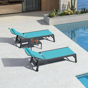 Bild in Galerie-Viewer laden, 3pc Aluminum Outdoor Chaise Lounge Set Adjustable Recliner with Side Table Wheels for Poolside Sunbathing Custom
