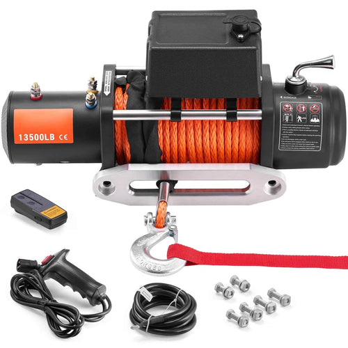 SucceBuy Treuil électrique 13500lbs pour Voiture Camion avec Câble Synthétique 80ft Télécommande Sans Fil et Filaire pour Remorquage Tout-Terrain