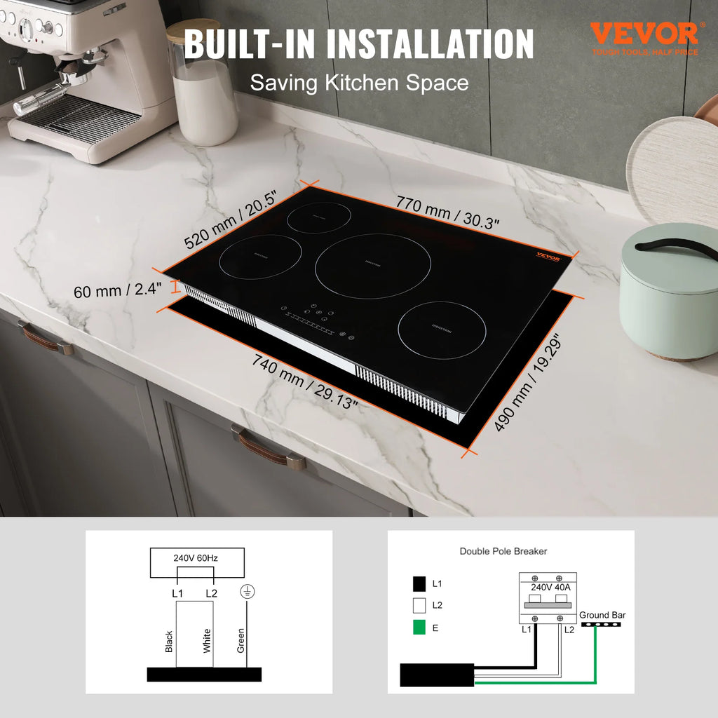 SucceBuy 4 Burners 30'' Electric Cooktop Induction Stove Top Built-in Magnetic Cooktop with 9 Heating Level Touch Screen Burner