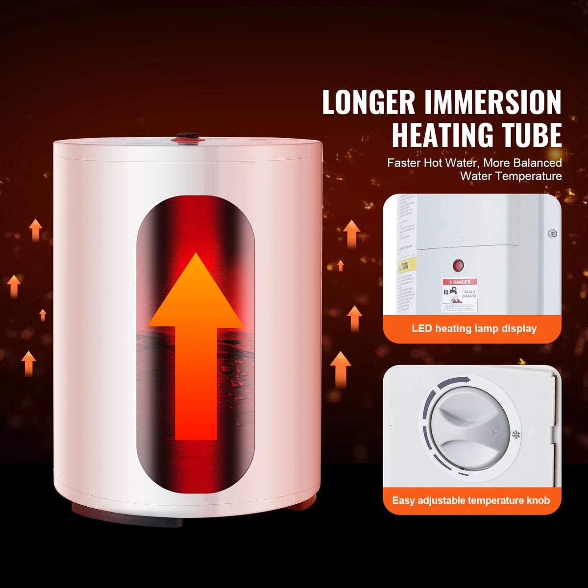 VEVOR Electric Water Heater 10 Gallon Tank Instant Hot Water Heater 1.6Kw Tankless Water Heater w/ LED Display Knob Control IPX4 Amocart