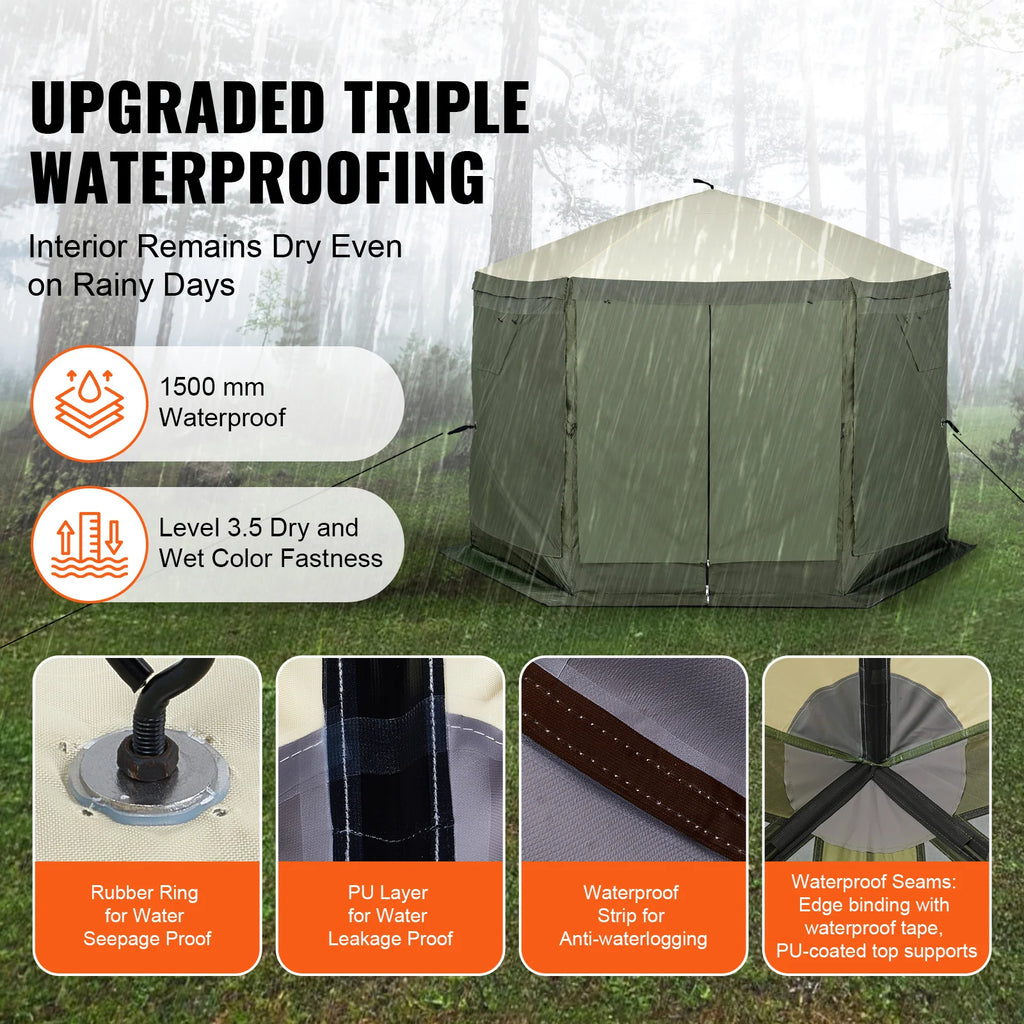 SucceBuy Pop Up Gazebo Tent, Pop-Up Screen Tent 6 Sided Canopy Sun Shelter with 6 Removable Privacy Wind Cloths & Mesh Windows