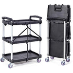 Amocart 3 Tier Folding Rolling Utility Cart Storage Shelf Movable Gap Rack Serving Cart Slide Organizer for Kitchen Bathroom