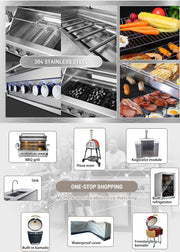 Charger l'image dans la visionneuse de galerie, Cuisine d'extérieur de luxe moderne sur mesure en acier inoxydable 304, barbecues noirs avec toit pour camping, jardin, piscine, usage commercial

