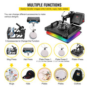 Load image into Gallery viewer, SucceBuy Combo Heat Press Machine 5/6/8 in 1 30*38CM 38*38CM Muntifunctional Sublimation Printer Transfer Mug Hat Plate T-Shirt
