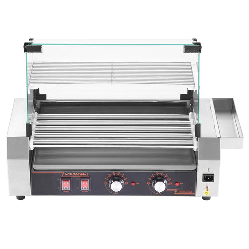 SucceBuy Hot Dog Roller 12/18/30 Hot Dog 5/7/11 Rollers Stainless Steel 750-1600W with Dual Temp Control Removable Shelf & Tray