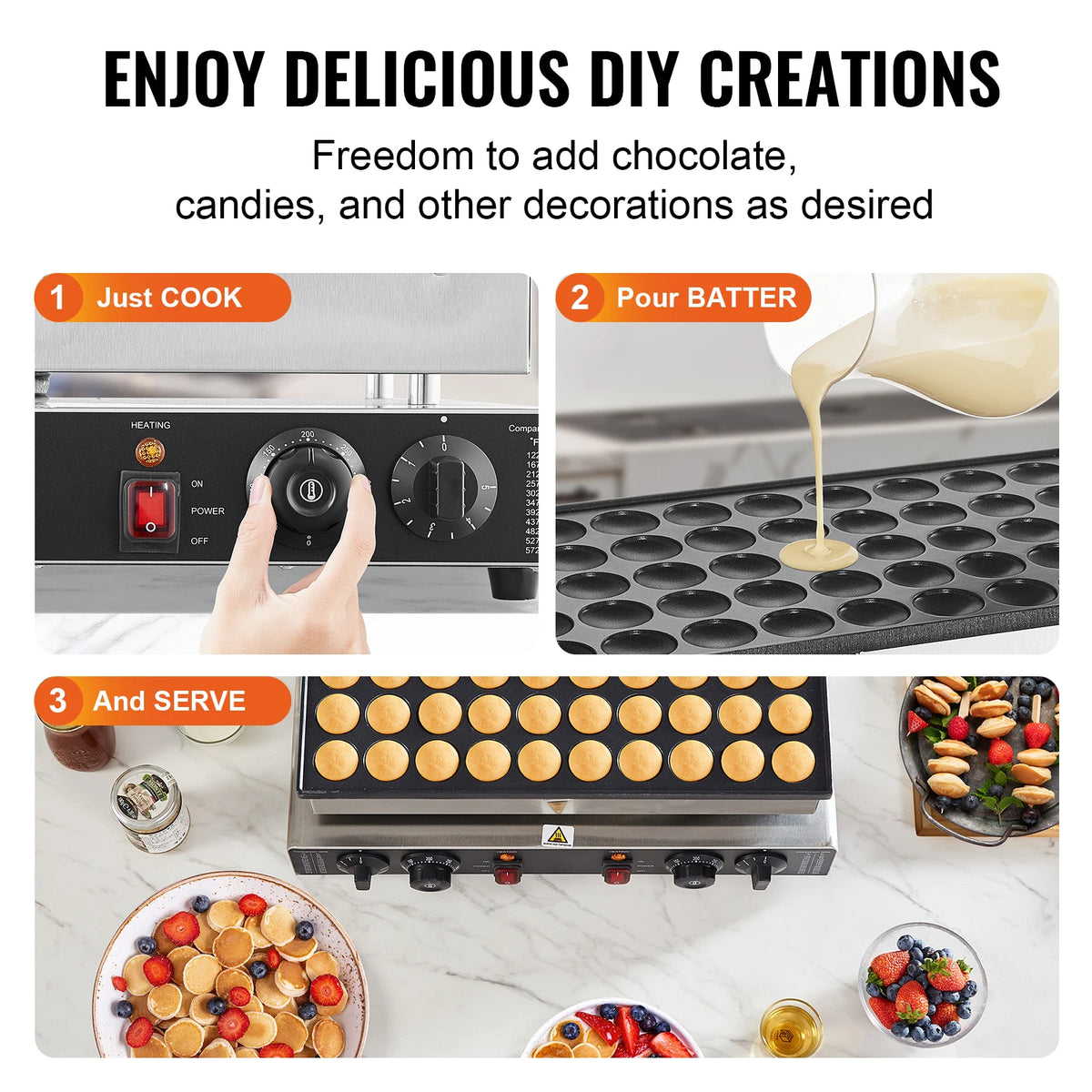 SucceBuy 50Pcs Mini Dutch Pancake Maker Dorayaki Baker Machine Commercial Non-stick Waffle Maker Dual Temp & Time Control Amocart