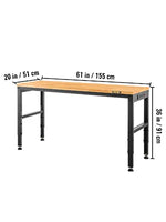 Amocart 2000 lbs Adjustable Garage Workbench 48/61" L x 20" W Work Table with 28.3"-38.1" Height & Hardwood Top for Office Home