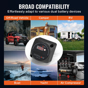 Load image into Gallery viewer, Amocart Dual Battery Isolator Kit 12V 140Amp / 12V/24V 250 AMP VSR Voltage Sensitive Relay &amp; LCD Screen for ATV UTV RV Camper
