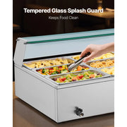 Load image into Gallery viewer, SucceBuy Commercial Food Warmer Electric Stainless Steel Steam Food Warmer Countertop Buffet Bain Marie with Soup for Catering - AMOCART
