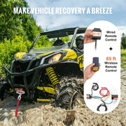 Bild in Galerie-Viewer laden, Amocart 4500lbs ATV/UTV Electric Winch 12V with 39ft Synthetic Rope Wireless &amp; Wired Remote Control IP55 Waterproof for Jeeps
