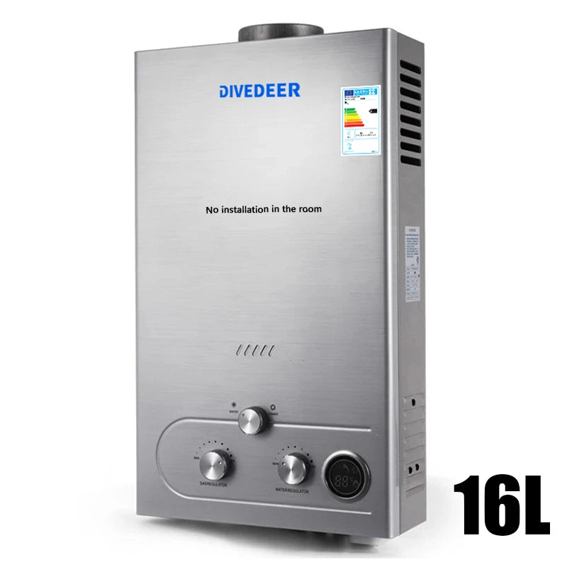 DIVEDEER Household Gas Water Heater 6L-18L Liquefied Gas Natural Low Water Pressure Instant Heating Battery Forced Exhaust Type