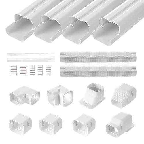 Amocart Mini Split Line Set Cover PVC Decorative Pipe Line Cover For Air Conditioner Easy to Install Paintable Heat Pump White