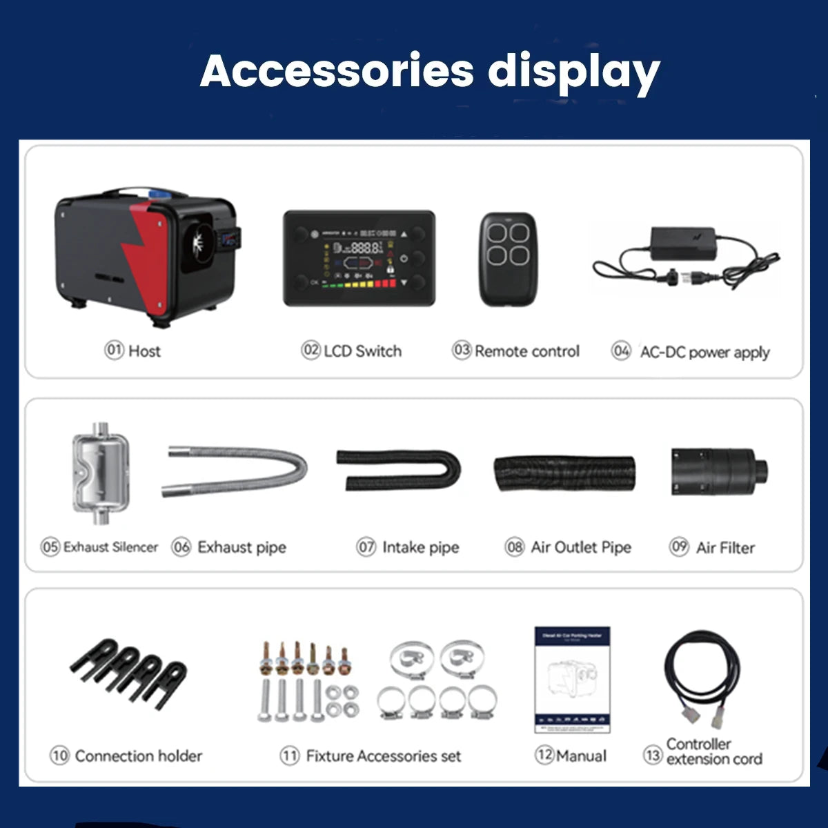 Hcalory HC1-H 8KW 12V All in One Portable Diesel Air Parking Heater Integrated Vehicle Heating Kit for Truck RV Camper Van Boat Amocart