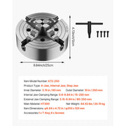 Load image into Gallery viewer, SucceBuy 3 In / 10 In Lathe Chuck 4-Jaw T-key Fixing Screws Reversible Jaws HT300 Material Internal External for Metal Lathe Use - AMOCART
