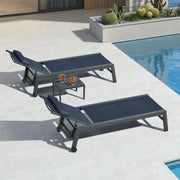 Bild in Galerie-Viewer laden, 3pc Aluminum Outdoor Chaise Lounge Set Adjustable Recliner with Side Table Wheels for Poolside Sunbathing Custom
