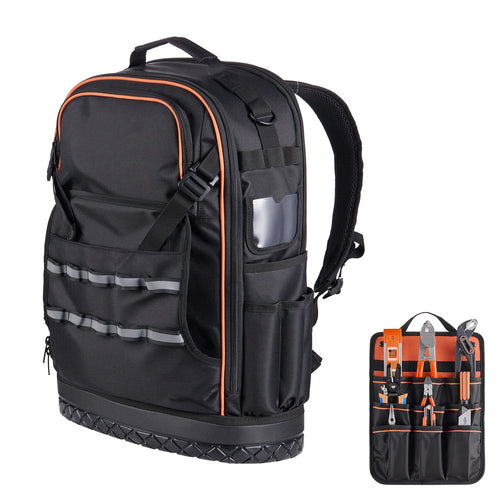 Amocart 65 Pockets Tool Bag Tool Backpack with Molded Base Electrician Jobsite Back Pack  for Repairman Tools Storage Organizer