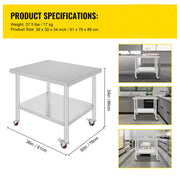 Bild in Galerie-Viewer laden, SucceBuy Stainless Steel Kitchen Worktable shelves Commercial Work Bench Table with Caster Wheels for Home Restaurant Storage
