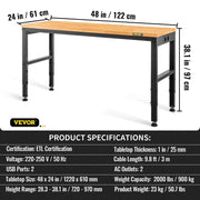 Load image into Gallery viewer, SucceBuy Heavy-Duty Workbench 72cm Adjustable Height Oak Wood Hardwood Top Table 900KG Load Capacity for Office Home Workshop - AMOCART
