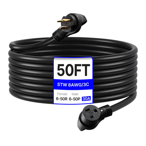 SucceBuy 30-Amp/50-Amp Generator Extension Cord 50 Foot 250 Volts 7500/12500 Watts Power Cable with Storage Bag for Generators