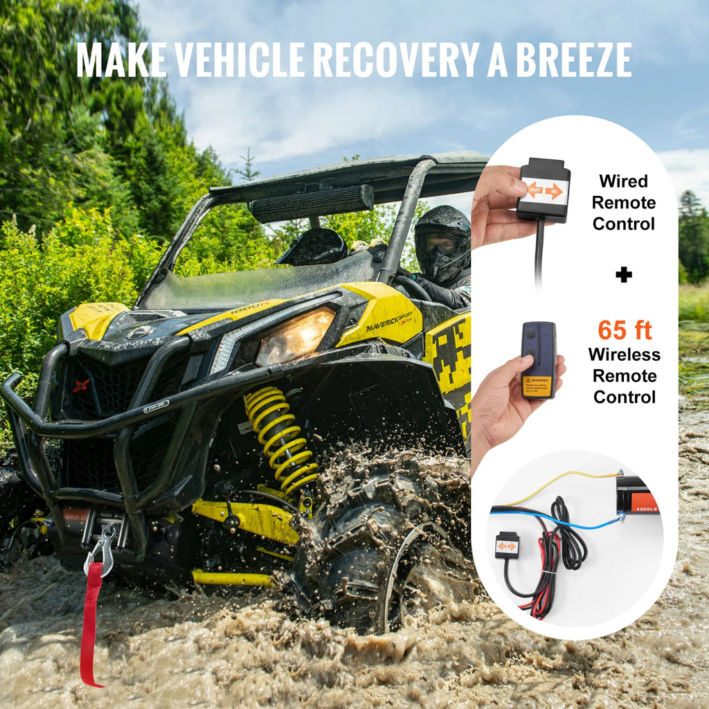 SucceBuy 4000lbs Electric Winch with 39ft 7 Strands Steel Cable Wireless & Wired Remote Control ATV/UTV Winch for Truck Towing