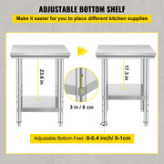 Bild in Galerie-Viewer laden, SucceBuy Stainless Steel Table for Prep &amp; Work Metal Commercial Kitchen Heavy Duty Table with Adjustable Under Shelf and Foot
