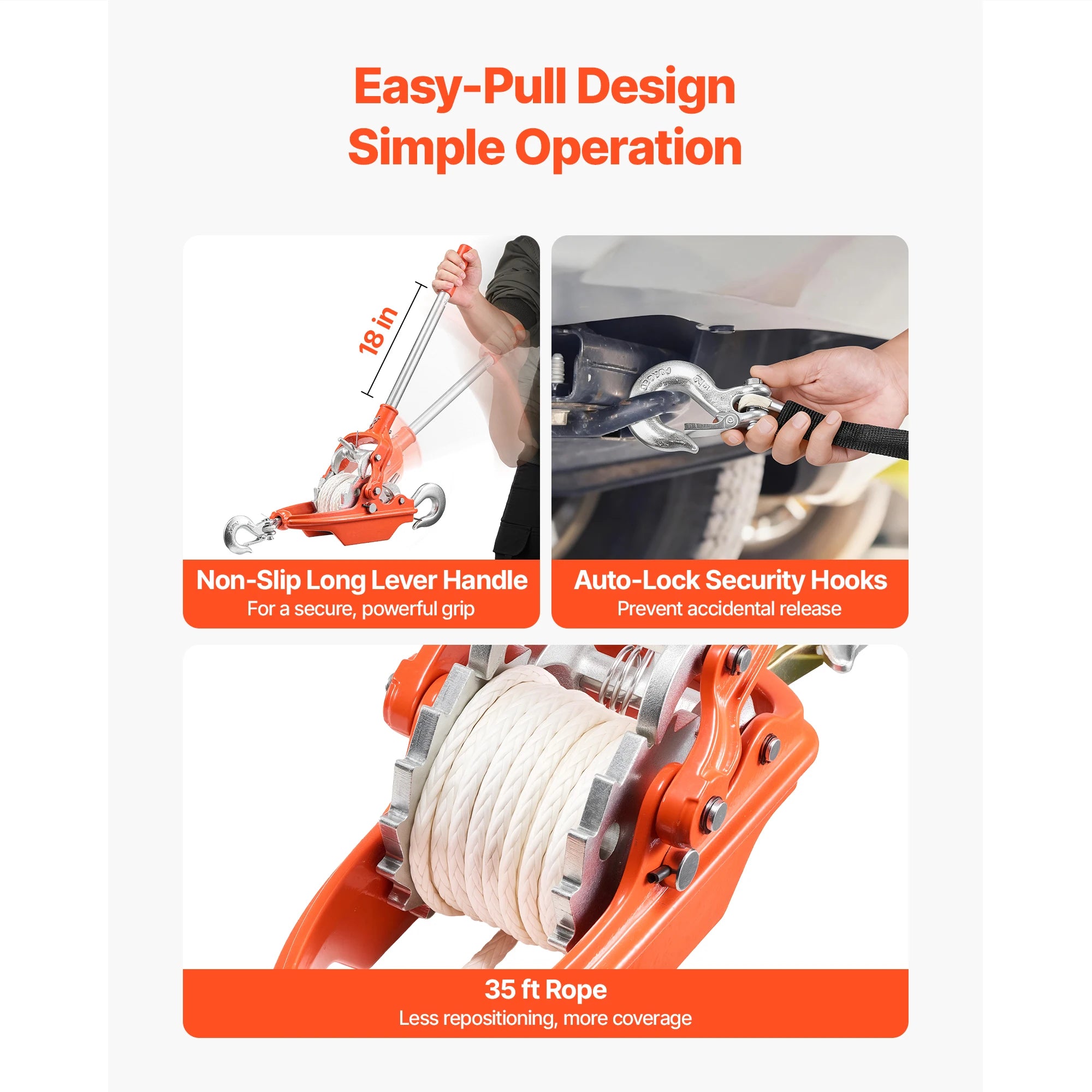 SucceBuy 6614lbs Rope Puller Ratchet Power Puller Tool with 35ft of 0.3 in Diameter Rope & 2 Hooks for Tree Felling Moving Boats