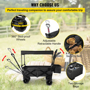 Load image into Gallery viewer, SucceBuy Folding Wagon Cart Adjustable Handle Bar Removable Canopy Oxford Cloth Collapsible Shopping Outdoor Camping Beach Cart - AMOCART
