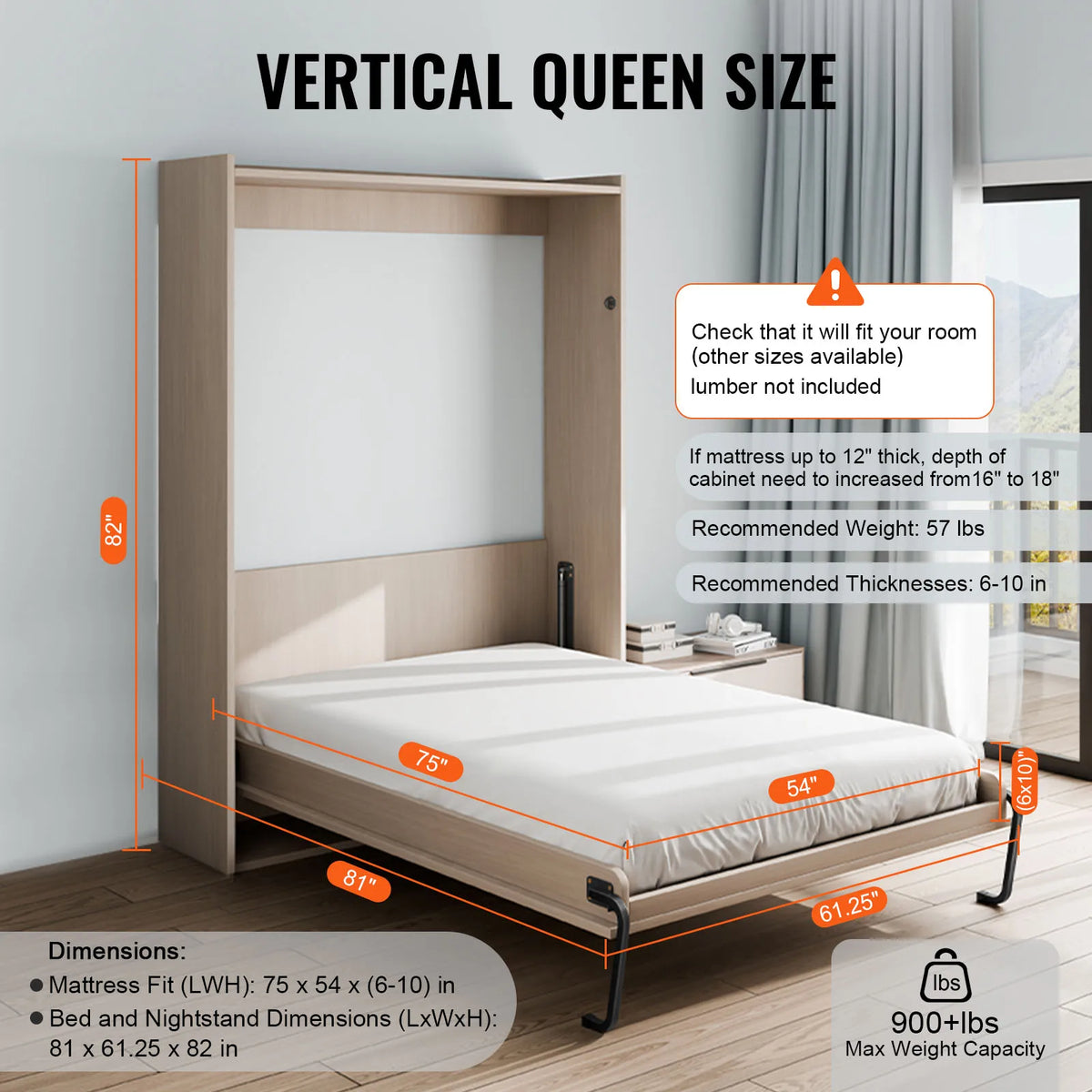 SucceBuy Murphy Bed Kit Full Size Vertical Deluxe DIY Wall Mechanical Hardware Pneumatic Lever Heavy Duty Frame for Guestroom Amocart