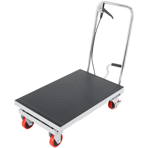 SucceBuy 330/500lbs Hydraulic Lift Table Cart Manual Single Scissor Platform with 4 Wheels and Non-slip Pad