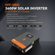 Load image into Gallery viewer, PowMr 3600W On/Off-Grid Solar Inverter 24V DC to 100/110/120V AC Built 120A MPPT Solar Charger Dual OutPut Power Support Lifepo4
