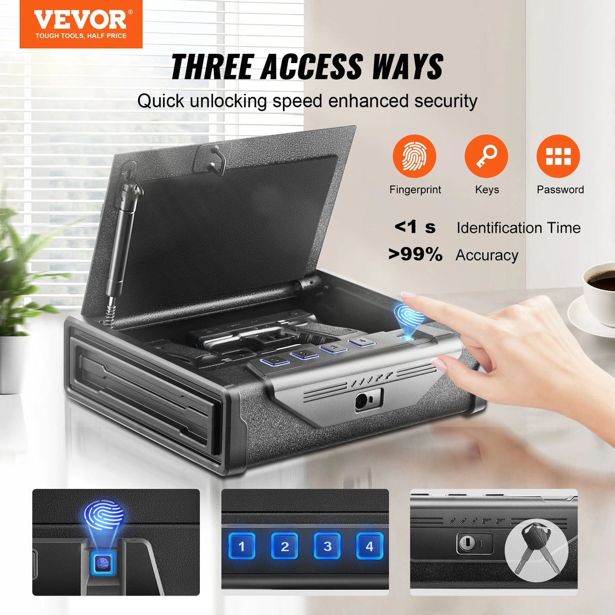 SucceBuy Gun Safe Q235 Steel Pistol Safe 3-Way Quick Access Firearm Case Gun Box Advanced Biometric Technology Travel Gun Safe Amocart