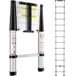 SucceBuy Telescoping Ladder 12.5 FT Aluminum One-Button Retraction Collapsible Extension 375 LBS Capacity w/Non-Slip for Home RV