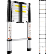 Load image into Gallery viewer, SucceBuy Telescoping Ladder 12.5 FT Aluminum One-Button Retraction Collapsible Extension 375 LBS Capacity w/Non-Slip for Home RV
