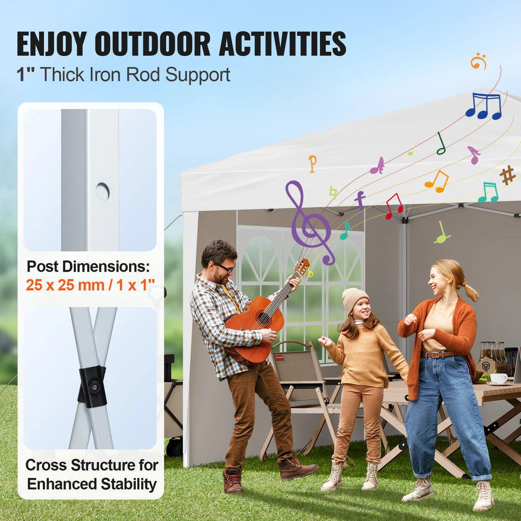 SucceBuy Pop Up Canopy 10x10FT Instant Canopy Portable Gazebo with 3 Sidewalls&2 Ventilated Windows Height Adjustable for Events