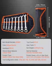 Load image into Gallery viewer, Amocart Flex-Head Ratcheting Wrench Set 8PCs Combination Wrench Set Roll-up Pouch Cr-V Steel Flexible Ratcheting Wrench Set
