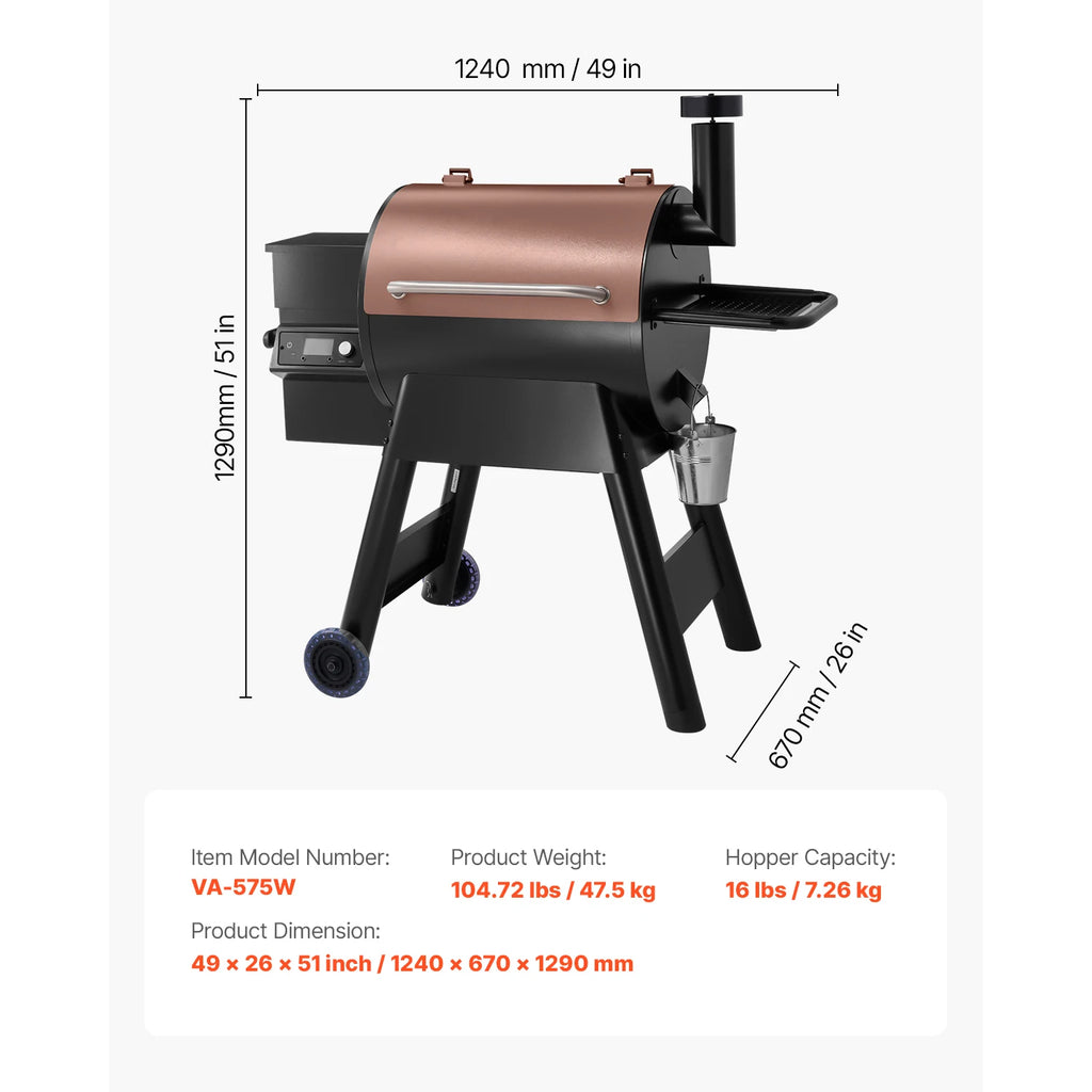 SucceBuy Wood Pellet Grill Smoker 8 in 1 BBQ Grills for Outdoor Cooking with Digital Controller Meat Probe 500°F Max Temperature