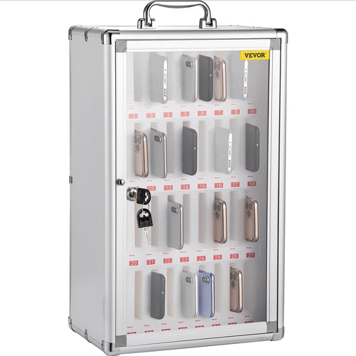 Amocart 36 Slots Cell Phone Cabinet Silver Aluminum Alloy Pocket Chart Wall Mounted Storage Locker Box for Classroom Office Gym