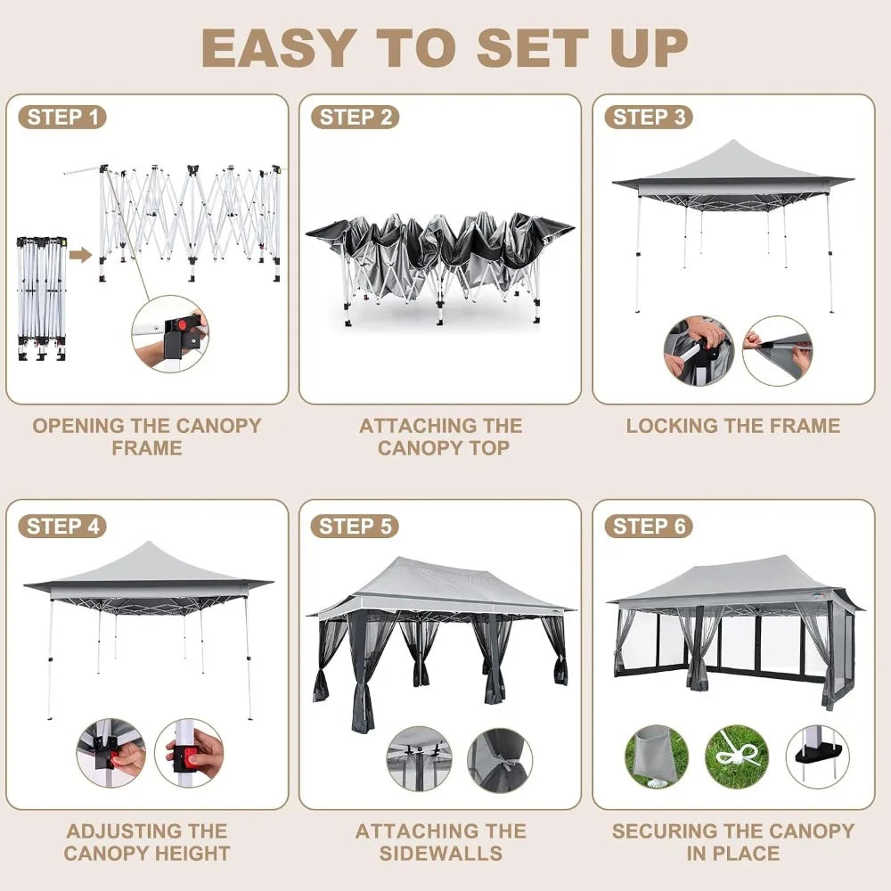 12x20 Pop Up Gazebo on Clearance with Mosquito Netting, Light Gray | Pop Up Canopy Tent, Adjustable Height, Easy, Customized