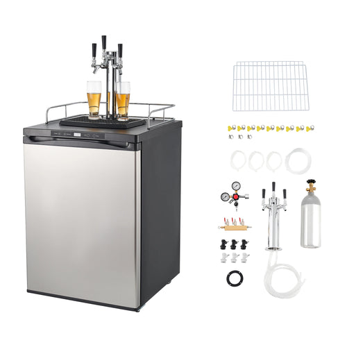 SucceBuy Beer Kegerator Triple/Dual Tap Home Draft Beer Dispenser for Ball Lock Full Size Keg Refrigerator w/ 5lbs CO2 Tank 162L