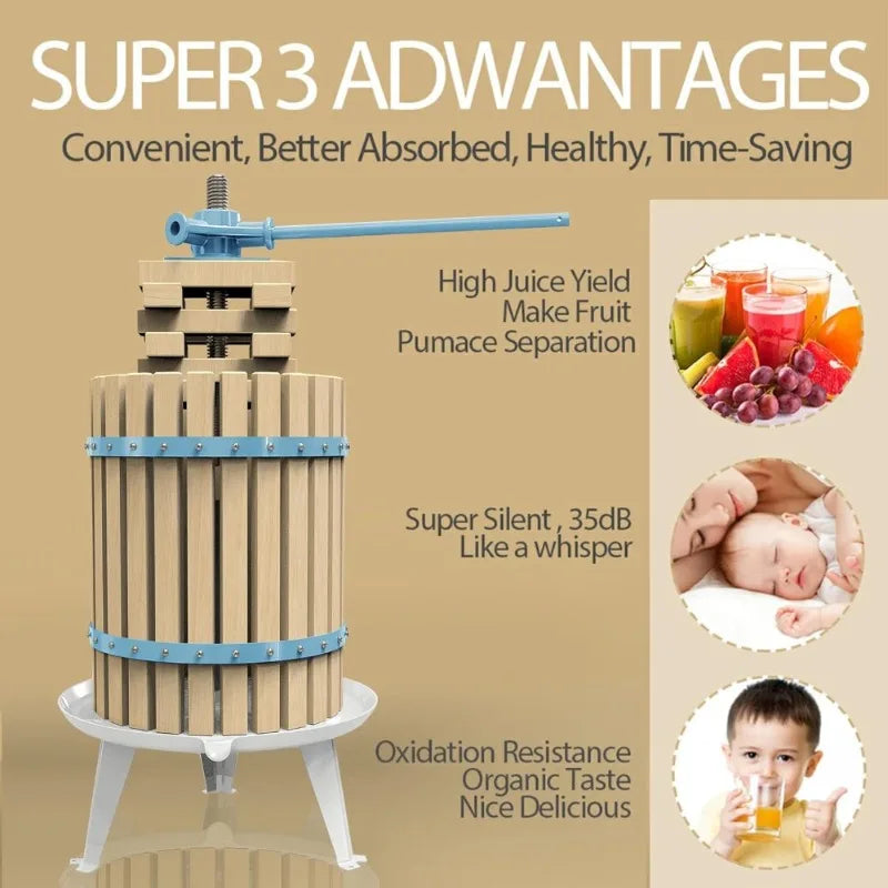 Fruit Crusher and Cider Press Set 7L Stainless Steel Crusher 18L Wood Press for Apples Grapes