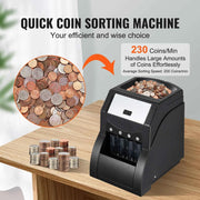 Load image into Gallery viewer, SucceBuy 230/300 Coins/Min USD Coin Sorter Wrapper Professional Electric Automatic Machine LED Display for School Shop Bank Home
