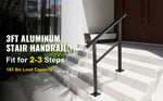 Amocart Outdoor Handrail 165LBS Load Aluminum  36 x 35\" Outdoor Stair Railing  Handrail Fits 2-3 Steps with Screw K for Home