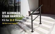 Charger l'image dans la visionneuse de galerie, SucceBuy Main Courante d'Extérieur 165LBS Charge Aluminium 36 x 35" Main Courante d'Escalier Extérieur Main Courante Adaptée pour 2-3 Marches avec Vis K pour Maison
