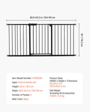Charger l'image dans la visionneuse de galerie, Baby Gate 28/30/36 Inches High Dog Gate Easy Step Walk Thru Child Pet Security Pressure Mount Kit Wall Cups Doorways
