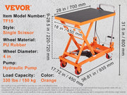 Load image into Gallery viewer, SucceBuy 330/500lbs Hydraulic Lift Table Cart Manual Single Scissor Platform with 4Wheels and Non-slip Pad for Material Handling - AMOCART
