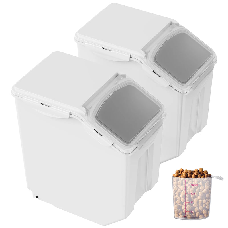 SucceBuy Ingredient Storage Bin 2 x 15L Dispenser Bin with 2 Measuring Cups and Airtight Lid PP Material Rice Cereal Flour Bin Amocart
